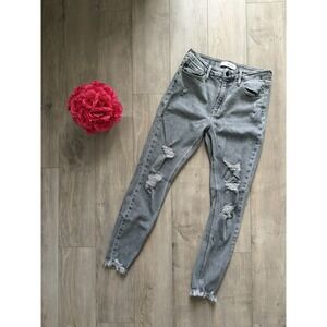 KanCan Distressed Skinny Jeans Women 9/28 Gray High Rise Raw Hem Stretch Denim